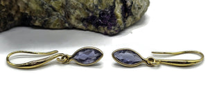 Iolite Earrings, Water Sapphire, Gold plated Sterling Silver, Blue Violet Gemstone