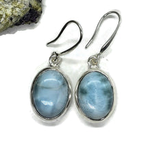 Load image into Gallery viewer, Massive Statement Larimar Earrings, Dolphin Stone, Stone of Atlantis, Sterling Silver