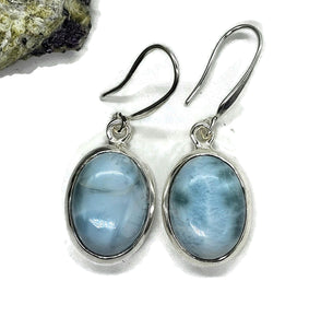 Massive Statement Larimar Earrings, Dolphin Stone, Stone of Atlantis, Sterling Silver