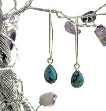 Load image into Gallery viewer, Blue Copper Turquoise Earrings, December Birthstone, Sterling Silver, Pear Shaped