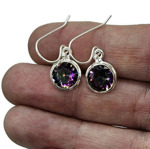 Round Mystic Topaz Earrings, Sterling Silver, Purple Green Gemstone, Fire Topaz