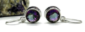 Round Mystic Topaz Earrings, Sterling Silver, Purple Green Gemstone, Fire Topaz