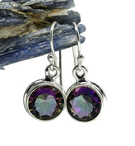 Round Mystic Topaz Earrings, Sterling Silver, Purple Green Gemstone, Fire Topaz