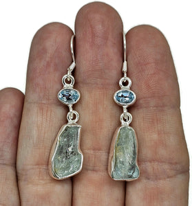 Blue Topaz & Raw Aquamarine Earrings, Sterling Silver, Protection Stone, Love Stone