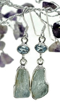 Load image into Gallery viewer, Blue Topaz &amp; Raw Aquamarine Earrings, Sterling Silver, Protection Stone, Love Stone