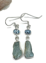 Load image into Gallery viewer, Blue Topaz &amp; Raw Aquamarine Earrings, Sterling Silver, Protection Stone, Love Stone