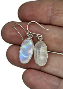 Oval Moonstone Earrings, Sterling Silver, Rainbow Moonstones, Modern June Birthstone