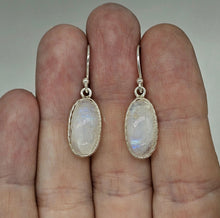 Load image into Gallery viewer, Oval Moonstone Earrings, Sterling Silver, Rainbow Moonstones, Modern June Birthstone