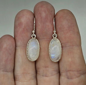 Oval Moonstone Earrings, Sterling Silver, Rainbow Moonstones, Modern June Birthstone