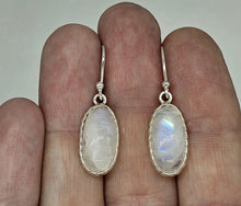 Load image into Gallery viewer, Oval Moonstone Earrings, Sterling Silver, Rainbow Moonstones, Modern June Birthstone