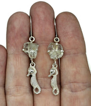 Load image into Gallery viewer, Seahorse Earrings with Rough Aquamarines, March Birthstone, Sterling Silver, Spirit Animal