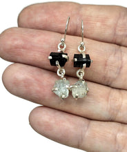 Load image into Gallery viewer, Black Tourmaline &amp; Aquamarine Earrings, Sterling Silver, Raw Gemstones, RAW Gemstone