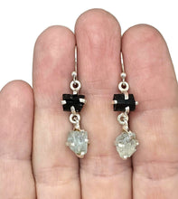 Load image into Gallery viewer, Black Tourmaline &amp; Aquamarine Earrings, Sterling Silver, Raw Gemstones, RAW Gemstone