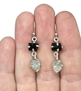 Black Tourmaline & Aquamarine Earrings, Sterling Silver, Raw Gemstones, RAW Gemstone