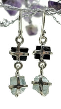 Load image into Gallery viewer, Black Tourmaline &amp; Aquamarine Earrings, Sterling Silver, Raw Gemstones, RAW Gemstone