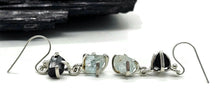 Load image into Gallery viewer, Black Tourmaline &amp; Aquamarine Earrings, Sterling Silver, Raw Gemstones, RAW Gemstone