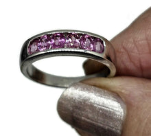 Load image into Gallery viewer, Pink Sapphire Ring, size Q, September Birthstone, Sterling Silver, Channel set Ring