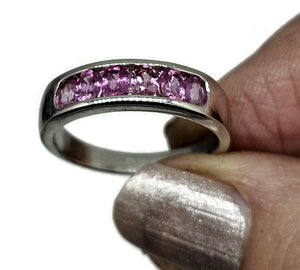 Pink Sapphire Ring, size Q, September Birthstone, Sterling Silver, Channel set Ring