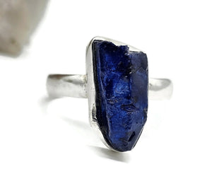 Rough Sapphire Ring, Size P, September Birthstone, Sterling Silver, Raw Blue Sapphire