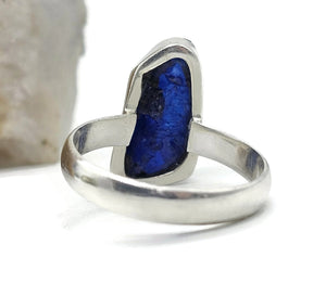 Rough Sapphire Ring, Size P, September Birthstone, Sterling Silver, Raw Blue Sapphire