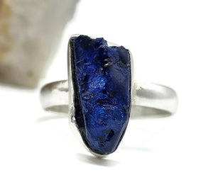 Rough Sapphire Ring, Size P, September Birthstone, Sterling Silver, Raw Blue Sapphire