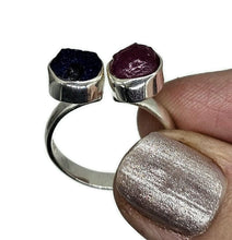 Load image into Gallery viewer, Raw Ruby &amp; Raw Blue Sapphire Ring, Size Q, Sterling Silver, Rough Gemstones