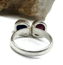 Load image into Gallery viewer, Raw Ruby &amp; Raw Blue Sapphire Ring, Size Q, Sterling Silver, Rough Gemstones