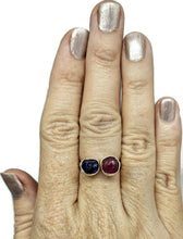 Load image into Gallery viewer, Raw Ruby &amp; Raw Blue Sapphire Ring, Size Q, Sterling Silver, Rough Gemstones