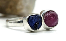 Load image into Gallery viewer, Raw Ruby &amp; Raw Blue Sapphire Ring, Size Q, Sterling Silver, Rough Gemstones