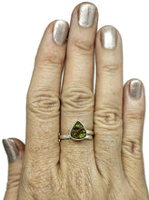 Load image into Gallery viewer, Green Gold Ammolite Ring, Size S, Sterling Silver, Pear Shaped, Fossilized Ammonite