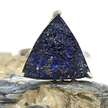 Load image into Gallery viewer, Raw Azurite Ring, size S, Sterling Silver, Rough Triangle Gem, Natural Stone