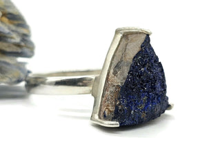 Raw Azurite Ring, size S, Sterling Silver, Rough Triangle Gem, Natural Stone