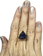 Load image into Gallery viewer, Raw Azurite Ring, size S, Sterling Silver, Rough Triangle Gem, Natural Stone