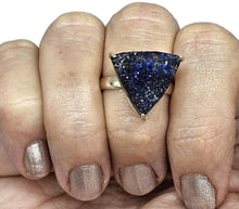 Load image into Gallery viewer, Raw Azurite Ring, size S, Sterling Silver, Rough Triangle Gem, Natural Stone