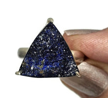 Load image into Gallery viewer, Raw Azurite Ring, size S, Sterling Silver, Rough Triangle Gem, Natural Stone