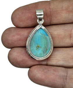 Blue Turquoise Pendant, December Birthstone, Sterling Silver, Pear Shaped, Protection