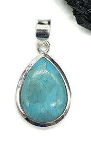 Blue Turquoise Pendant, December Birthstone, Sterling Silver, Pear Shaped, Protection