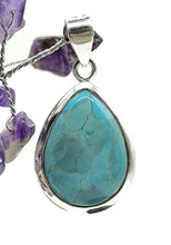 Load image into Gallery viewer, Blue Turquoise Pendant, December Birthstone, Sterling Silver, Pear Shaped, Protection