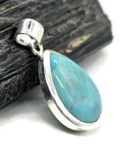 Blue Turquoise Pendant, December Birthstone, Sterling Silver, Pear Shaped, Protection