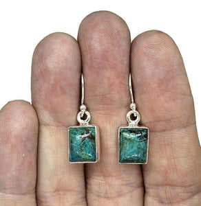 Chrysocolla Earrings, Rectangle Shaped, Sterling Silver, Green Blue Gemstone