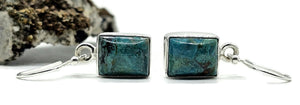 Chrysocolla Earrings, Rectangle Shaped, Sterling Silver, Green Blue Gemstone