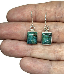 Chrysocolla Earrings, Rectangle Shaped, Sterling Silver, Green Blue Gemstone