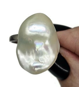 Flameball / Fireball Pearl Ring, Size S, Sterling Silver, Adjustable, June Birthstone