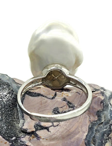 Flameball / Fireball Pearl Ring, Size S, Sterling Silver, Adjustable, June Birthstone