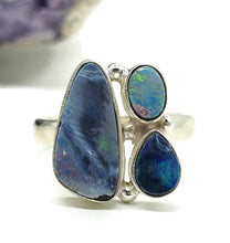 Load image into Gallery viewer, Australian Opal Ring, Size Q, Three Stone Ring, Sterling Silver, Aura Gem, Psychic Gem