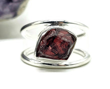 Load image into Gallery viewer, Garnet Ring, Size N, January Birthstone, Double Band Ring, Sterling Silver, Raw Gemstone