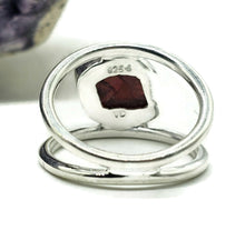 Load image into Gallery viewer, Garnet Ring, Size N, January Birthstone, Double Band Ring, Sterling Silver, Raw Gemstone