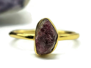 Rough Garnet Ring, Size 12, January Birthstone, Gold Plated Sterling Silver, Raw Gemstone