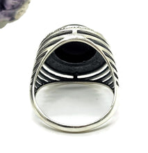 Load image into Gallery viewer, Round Black Onyx Ring, Size R 1/2, Sterling Silver, Halo Design, Strength Giving