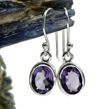 Load image into Gallery viewer, Oval faceted Amethyst Earrings, Sterling Silver, February Birthstone, Spiritual Gem